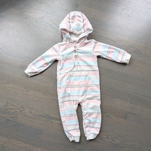 Carter's Baby Girl Fleece Jumpsuit, Striped, 18 Months