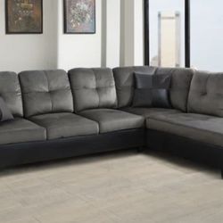 Gray microfiber sectional couch and ottoman
