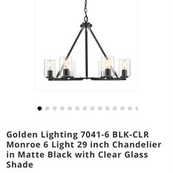 Monroe 6 Light,  28 Inch,  Black Matte Chandelier