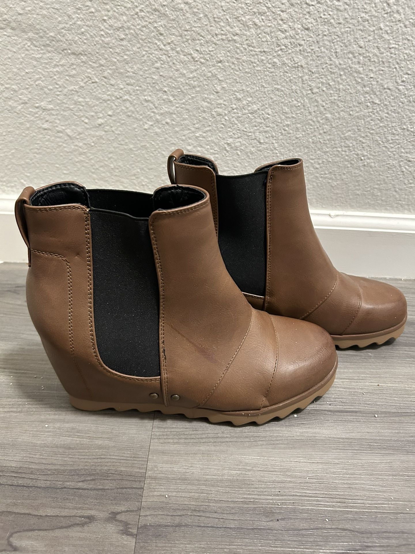 Brown and Black Wedge Booties