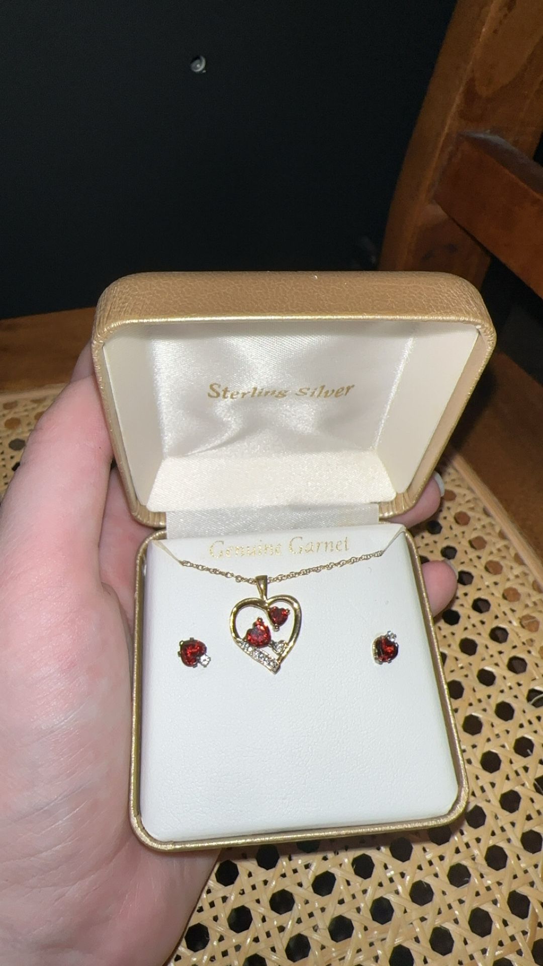 Genuine Garnet Necklace And Earrings