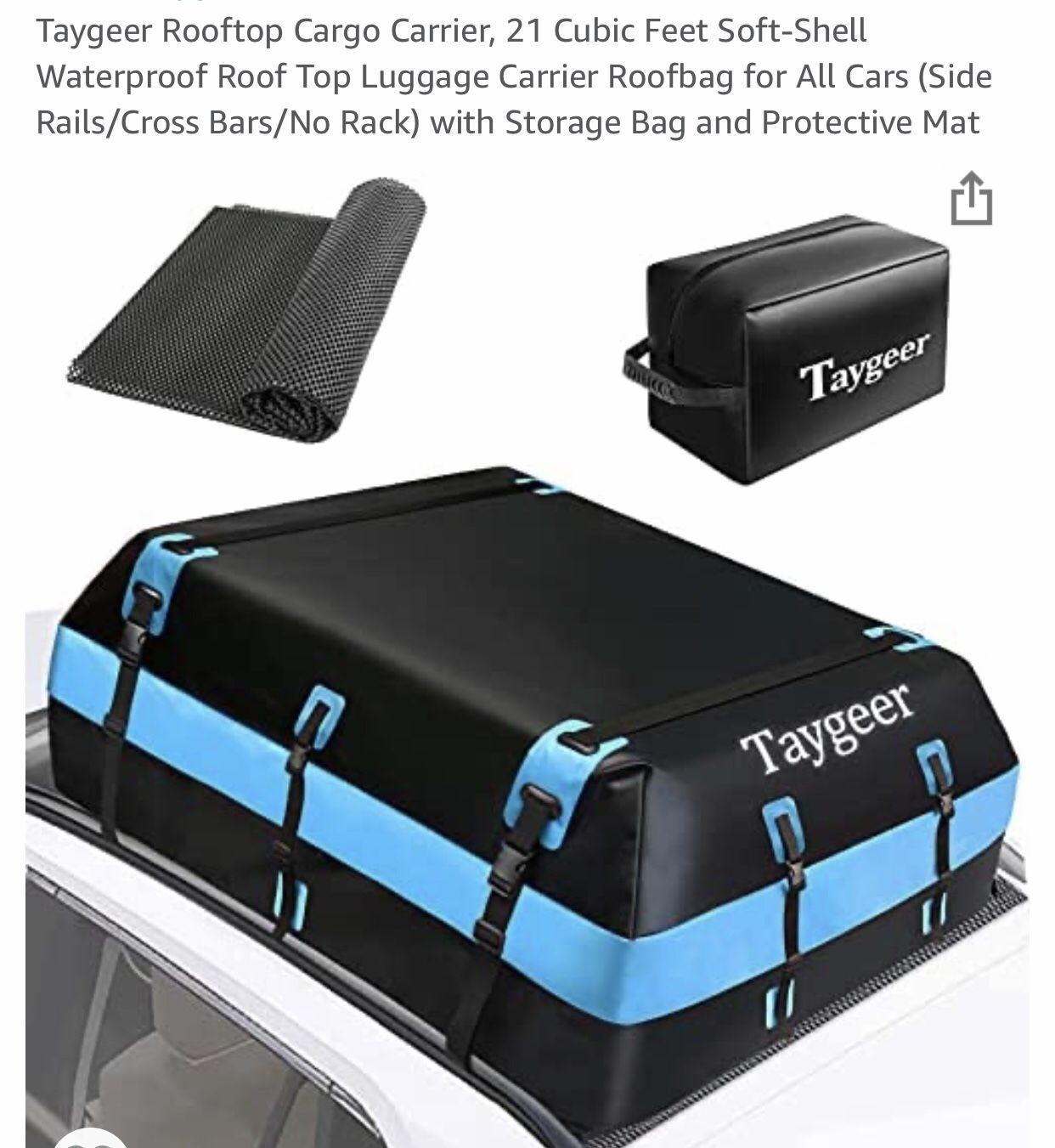 Taygeer Rooftop Cargo Carrier, 21 Cubic Feet Soft-Shell Waterproof Roof Top Luggage Carrier Roofbag for All Cars (Side Rails/Cross Bars/No Rack) with