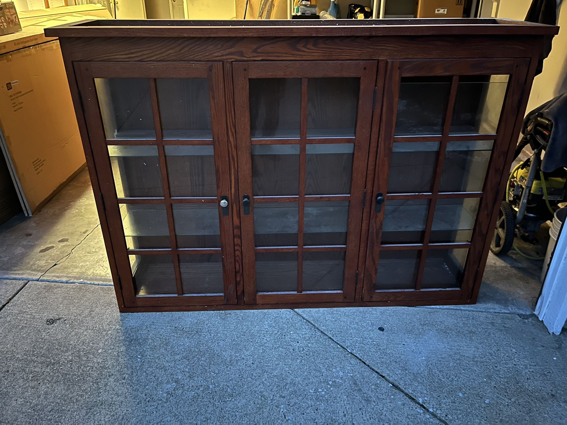  2 Pieces Brown 65 In W….Hutch Kitchen  Gavinet With 3 Glass Doors …..3 Wood Doors …3 Drawers 