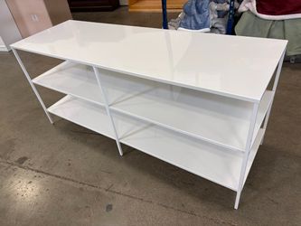 White Enameled Metal 3 Tier Low Shelving Unit