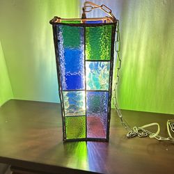 Mid Century Stained Glass Chain Swag Lamp