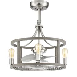 Hampton Bay Bardeau Indoor/Outdoor 21-1/2 in. Brushed Nickel Dual Mount Farmhouse Ceiling Fan with Light Kit and Remote Control