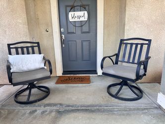 2 Swivel Patio Chairs w/ Sunbrella Cushions + Table