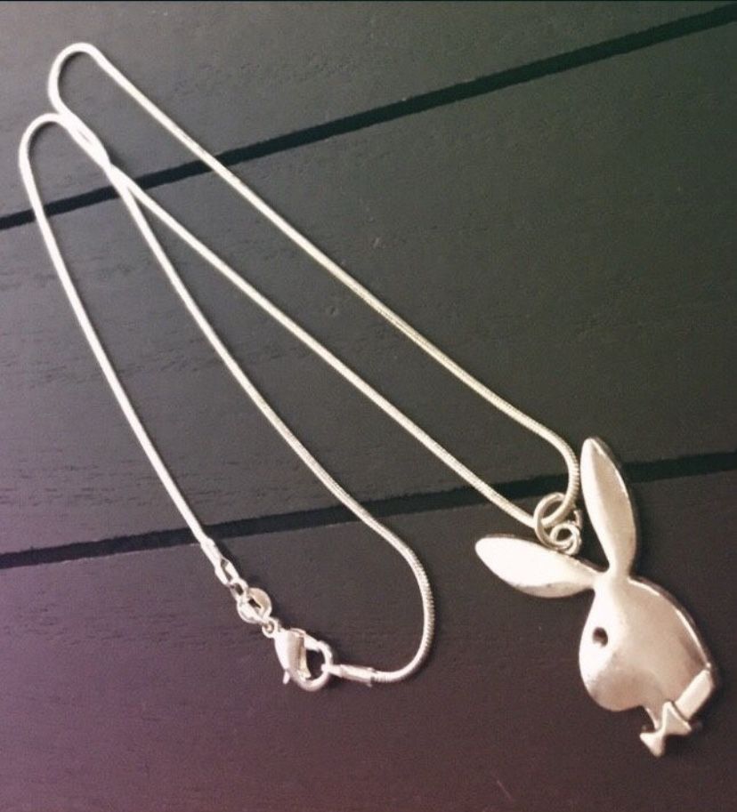 Silver Plated Necklace with Silver Playboy Bunny Charm (various sizes available)