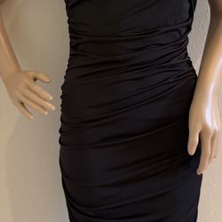 Black Strapless, One Shoulder, Body Con Fitted Party Club Cocktail Dress Small Medium