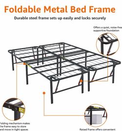 King Size Foldable Metal Platform Bed Frame with Storage Space, Sturdy Steel, No Box Spring Needed, 18 Inches High, Tool-Free Setup, Noise Free, King 