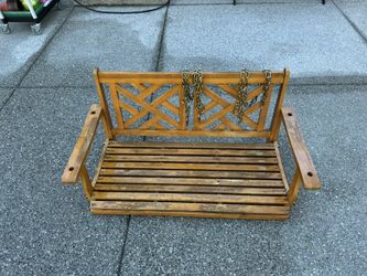 Acacia Wood Porch Swing (needs refinishing)