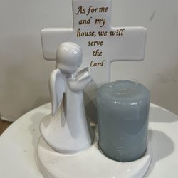 Ceramic Angel Reading the Bible at the Cross, “As for me & My House…”