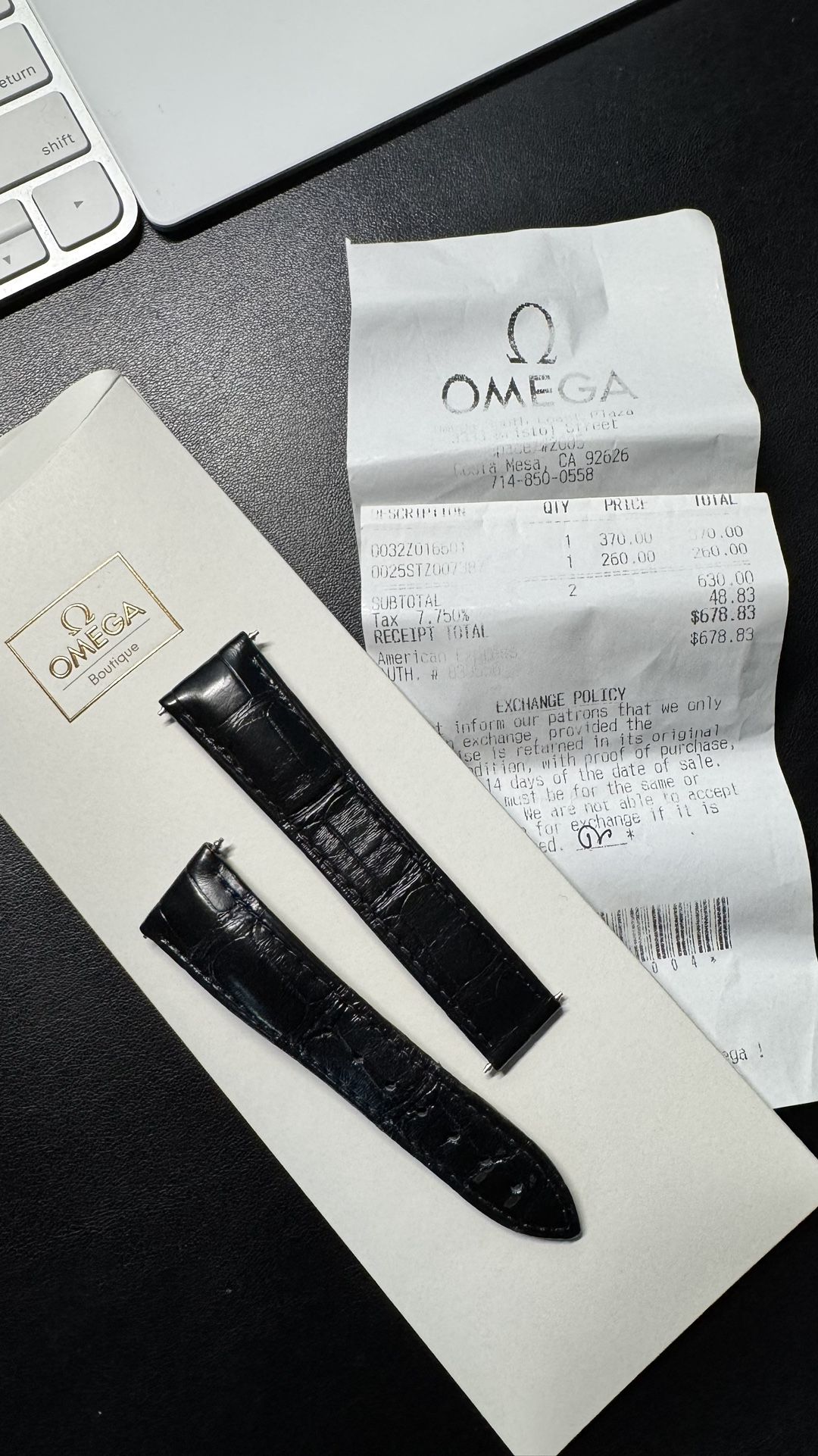 Omega 20mm Black Alligator Leather Strap