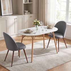 Homy Casa MICK + HAVEN Grey 3PC 47.2" Dining Set White Table with 2 Chairs Open Box