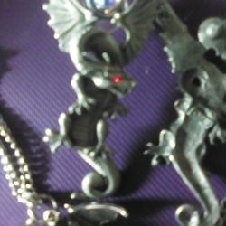 VERY RARE VINTAGE J.J Pewter Dragon Earrings With Real Garnet Eyes And Post Backings