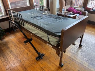 Medline Full Electric Low Hospital Bed with Mattress, Rails & Trapeze — $350