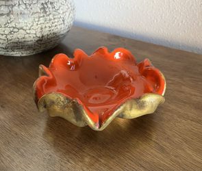 Vintage Orange/Gold Glazed Pottery Dish