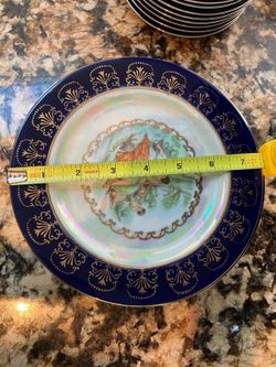 Vintage Decorative Porcelain ceramics cobalt  color glazed 10" GARAT Japan plate