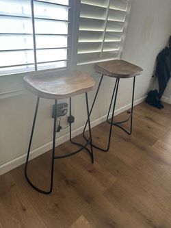Set of 2 Wood and Metal Bar Stools