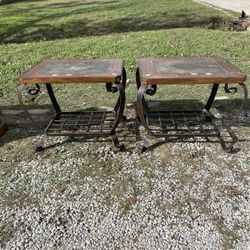 2 Wrought iron & Solid Wood Side Tables $50 OBO! 