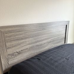 Modern gray wood grain bed frame with matching headboard Queen Size 