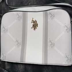 Polo Association White Crossbody Purse / Shoulder Bag — Cream / Stripe / Equestrian Motif