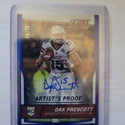 2016 Score RC Rookie Dak Prescott Artist's Proof Auto #/25