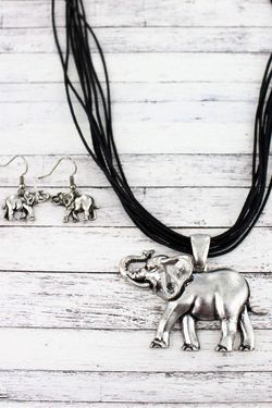 *NEW ARRIVAL* ELEPHANT PENDANT MULTI-CORD NECKLACE AND EARRING SET *See My Other 500 Items*