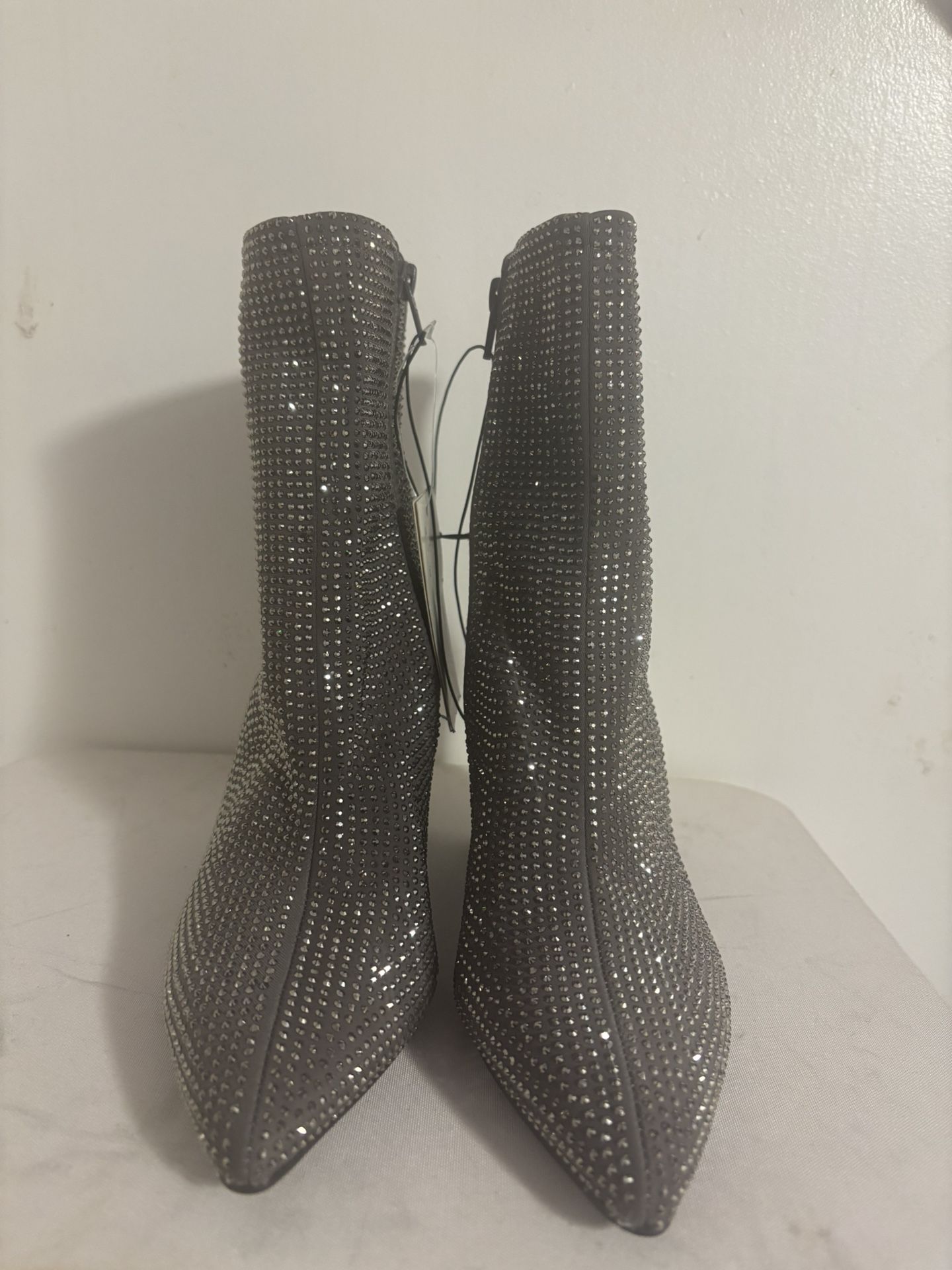 Elegant Gray Rhinestone Boots