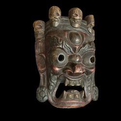 Vintage Nepal Mahakala Mask – Hand-Carved Wood – Buddhist Protector Deity