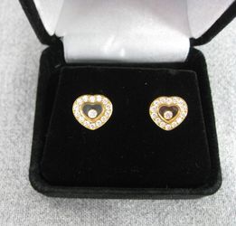 Authentic Chopard 18K Yellow Gold Diamond Heart Earrings