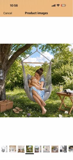 Athena Collection Hammock Chair Hanging Rope Swing, Gray Mounting Hardware Kit, Max 500 Lbs, Cotton Woven Rope, 2 Cushions Included, Macrame Hanging C