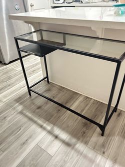 Black Metal Glass Top Console/Computer Desk