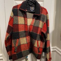 Ladies Medium Woolrich Red Plaid Jacket with Corduroy Collar