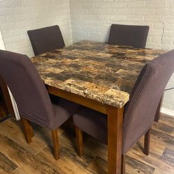 Solid marble and wood dining table