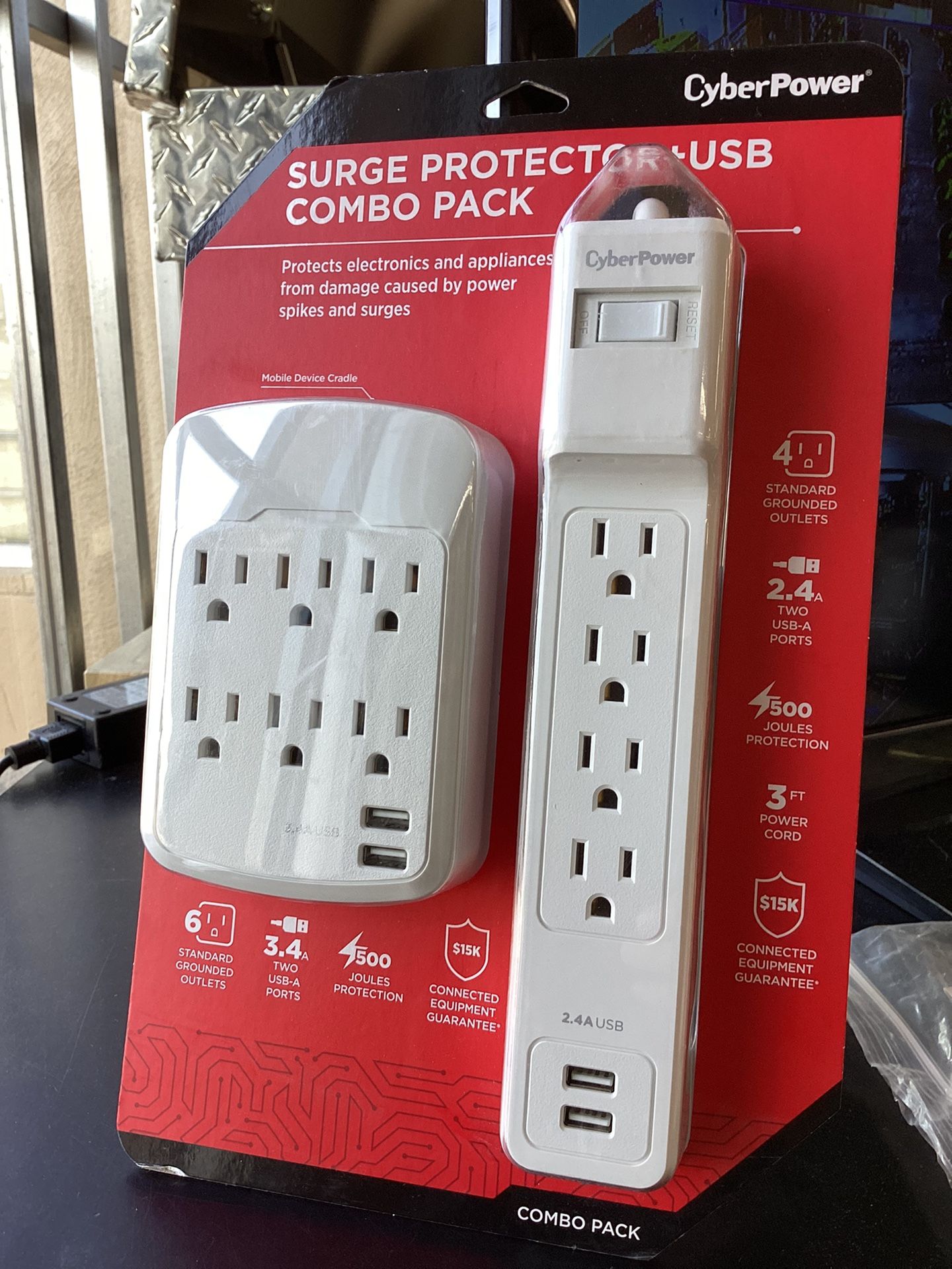 Cyberpower Surge Protector And USB Combo Pack