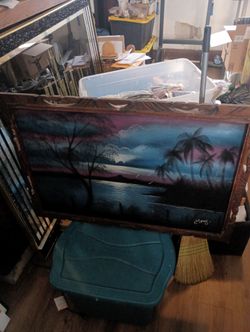 Wood Frame Canvas Art Of Tropical Night 