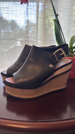 Coach Black Leather Platform Wedge Sandals Size 34/35