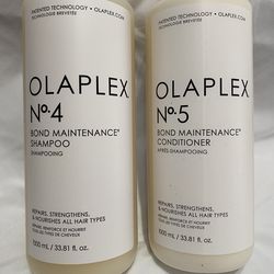 Olaplex No 4 & No. 5 shampoo and conditioner liter bond, maintenance, shampoo, and conditioner 1 liter bottles.