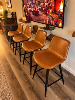 LUE BONA Whiskey Brown 24-in H Counter height Upholstered Metal Bar Stool 4-Pack