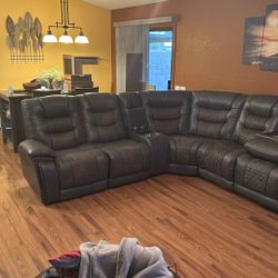 Leather  7 PC Power Recline Sectional Couch - Adjustable! 