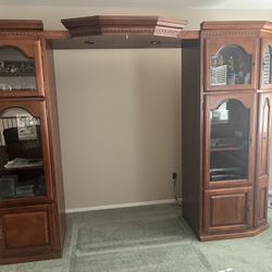 Entertainment Center  3 Piece  Set…  2 Shelves Are In Boxes New To be placed In Middle Of Console 