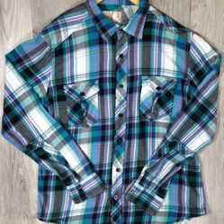 Vtg OP Ocean Pacific Shirt Blue Plaid Long Sleeve Surfer Beach M 38 - 40 #4