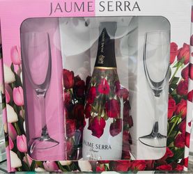 JAUME SERRA SPARKLING WINE GIFL SET WITH GLASSES, RED FLORAL.