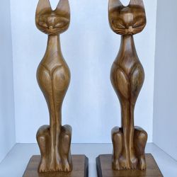 Mid Century Modern Wooden Cats 23.5” Tall 