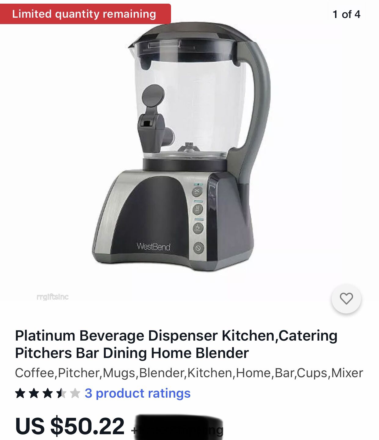 Platinum Beverage Dispenser Kitchen,Catering Pitchers Bar Dining Home Blender