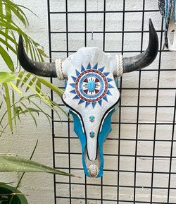 Decorated  cow Skull Wall Art
