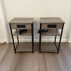 2pack End Table with Charging Station, Night Stand with 3 Storage Shelves