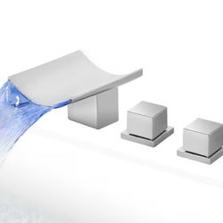 (7777-45) Waterfall Roman Tub Faucet with Hand Shower Bathtub Faucet Widespread Deck Mount Tub Faucet with Sprayer 5 Hole LED Waterfall Tub Spout with