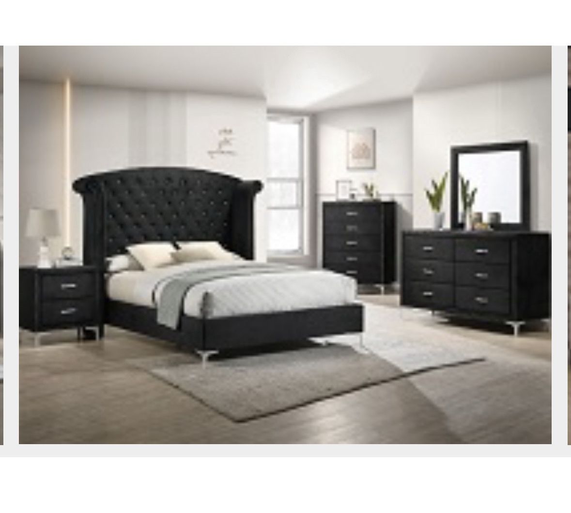 4- Pc Bedroom set Dresser,Mirror Nightstand (1) Queen size bed frame Not including Mattress and Box Sp